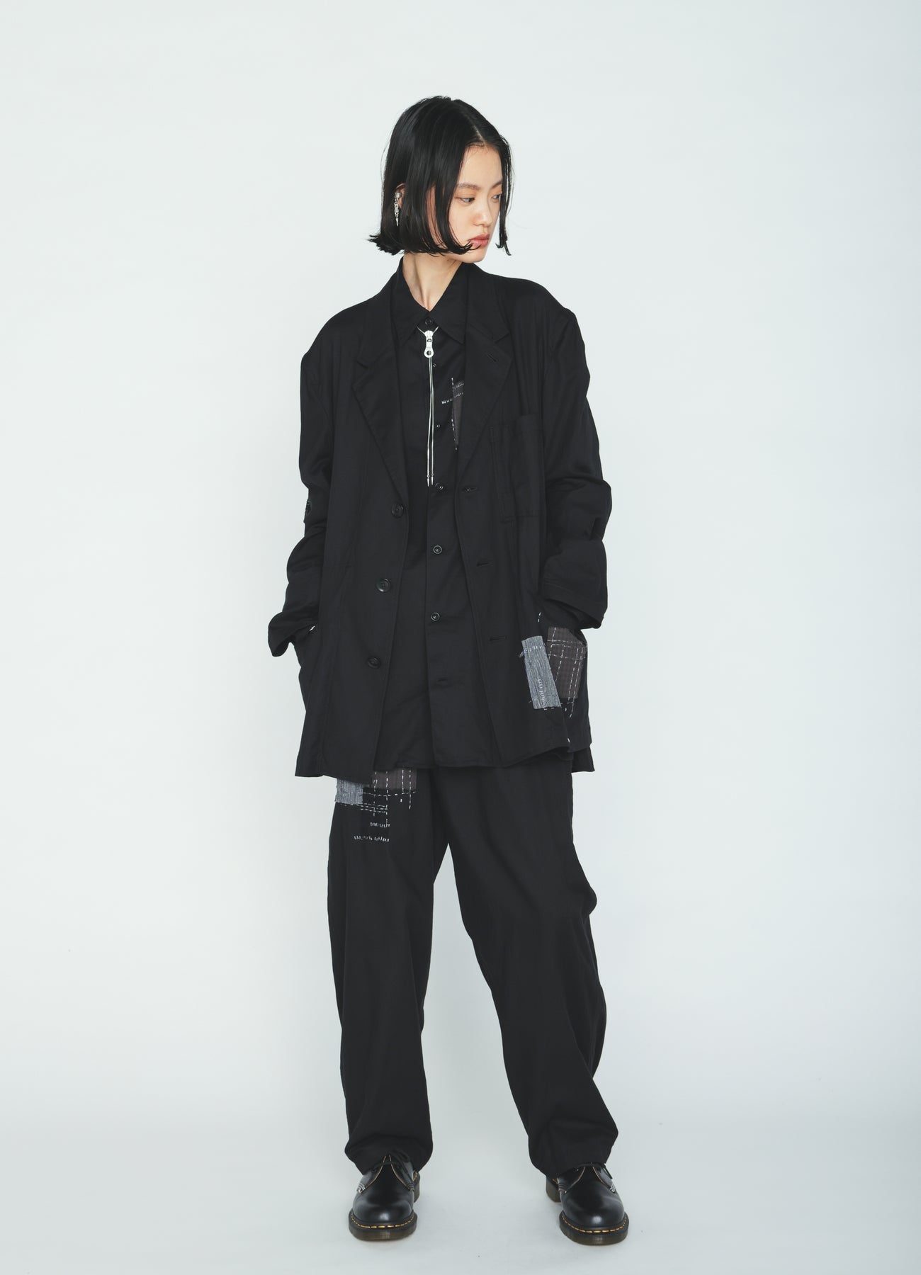 ORGANIC COTTON WASHER ASYMMETRIC SASHIKO EMBROIDERY JACKET