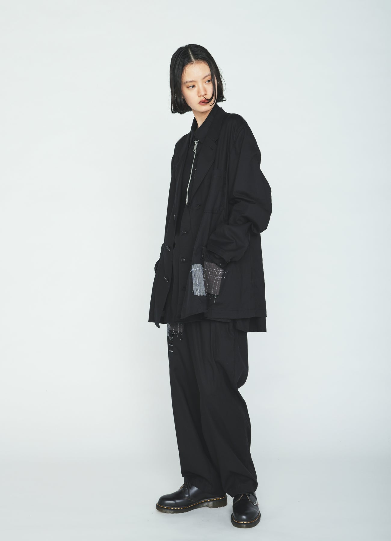 ORGANIC COTTON WASHER ASYMMETRIC SASHIKO EMBROIDERY JACKET