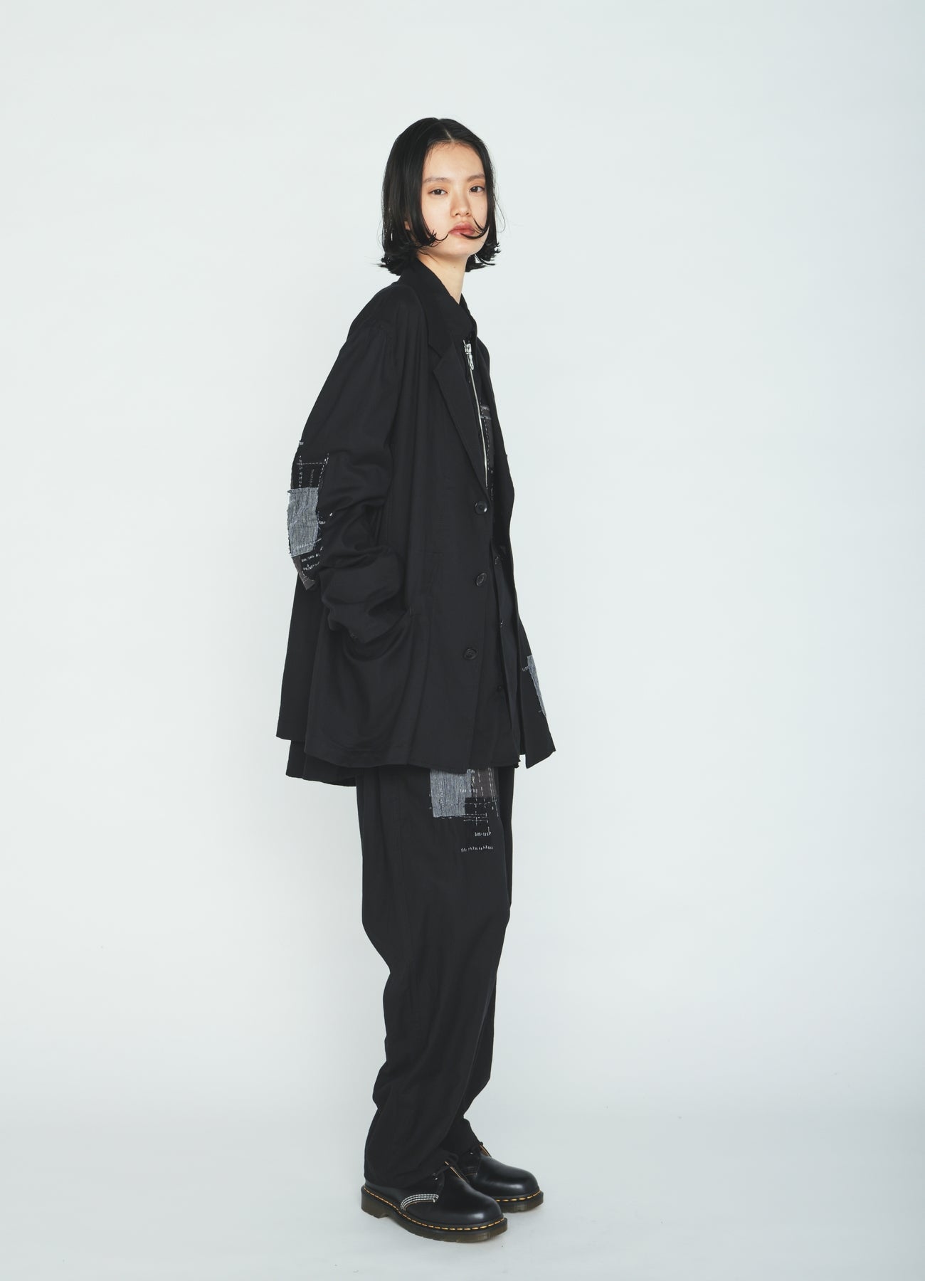 ORGANIC COTTON WASHER ASYMMETRIC SASHIKO EMBROIDERY JACKET