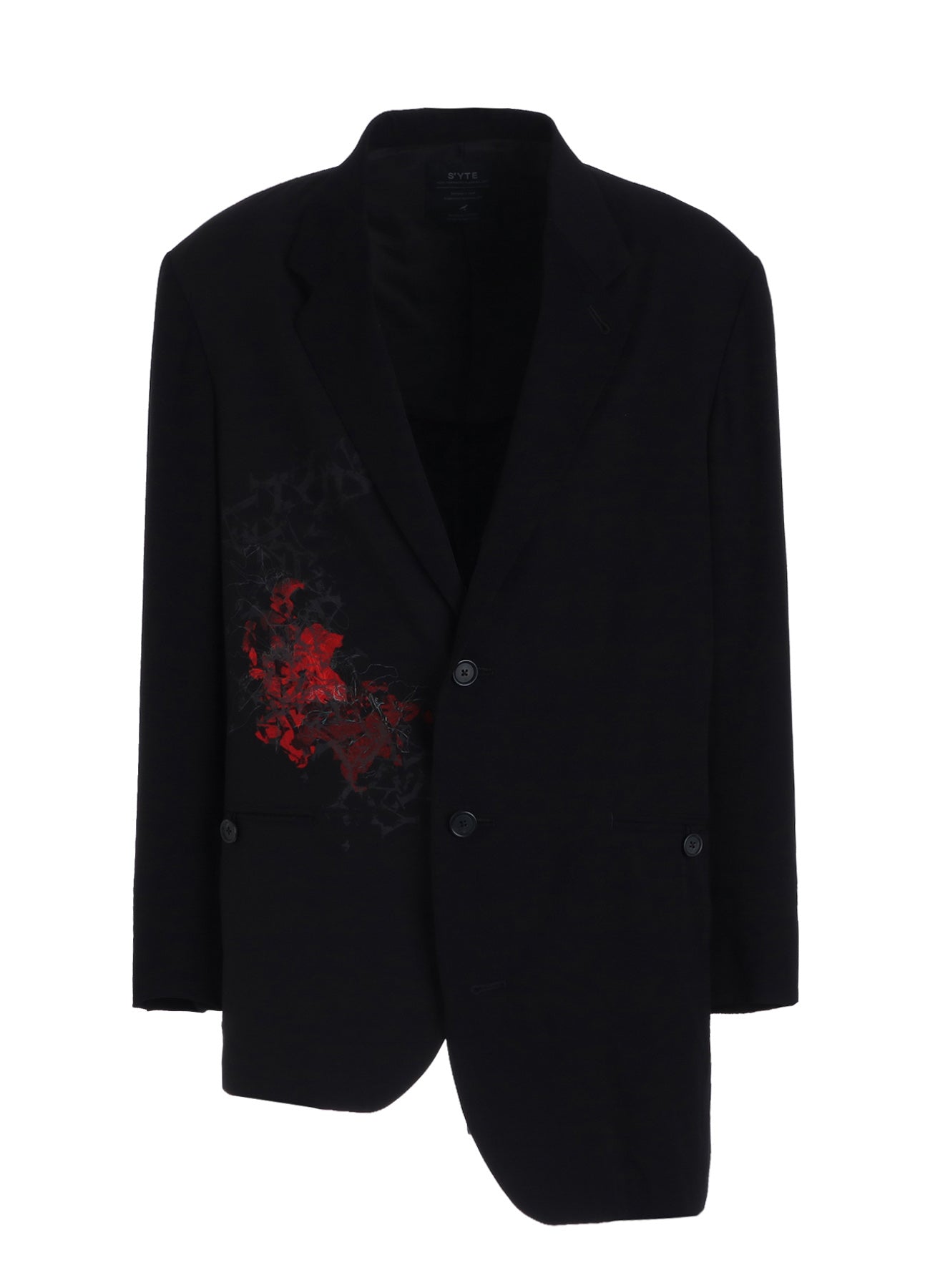 HIGH-TWIST TA/VIS “Y” LETTER AND RED FLOWER PRINT ASYMMETRIC JACKET
