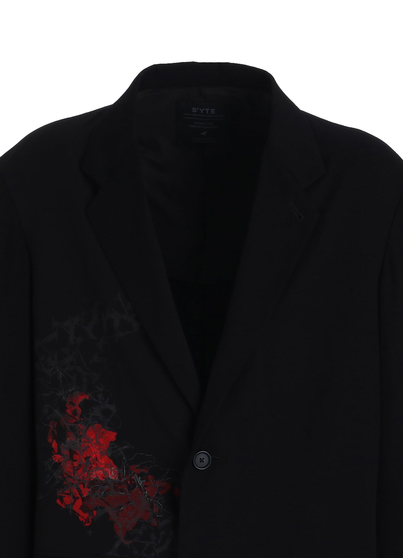 HIGH-TWIST TA/VIS “Y” LETTER AND RED FLOWER PRINT ASYMMETRIC JACKET