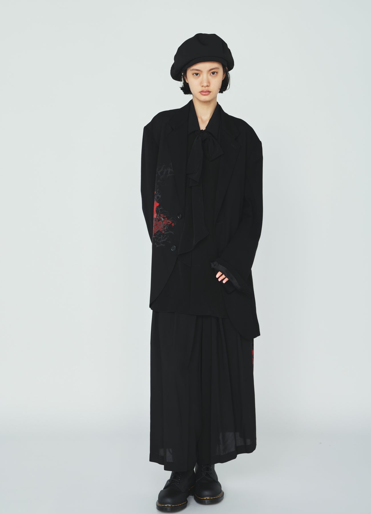 HIGH-TWIST TA/VIS “Y” LETTER AND RED FLOWER PRINT ASYMMETRIC JACKET