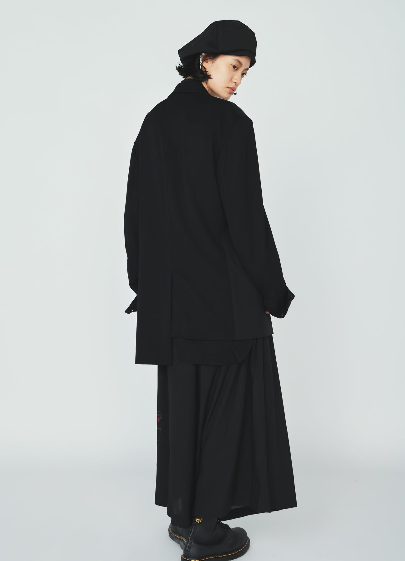 HIGH-TWIST TA/VIS “Y” LETTER AND RED FLOWER PRINT ASYMMETRIC