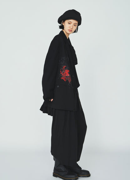 HIGH-TWIST TA/VIS “Y” LETTER AND RED FLOWER PRINT ASYMMETRIC JACKET