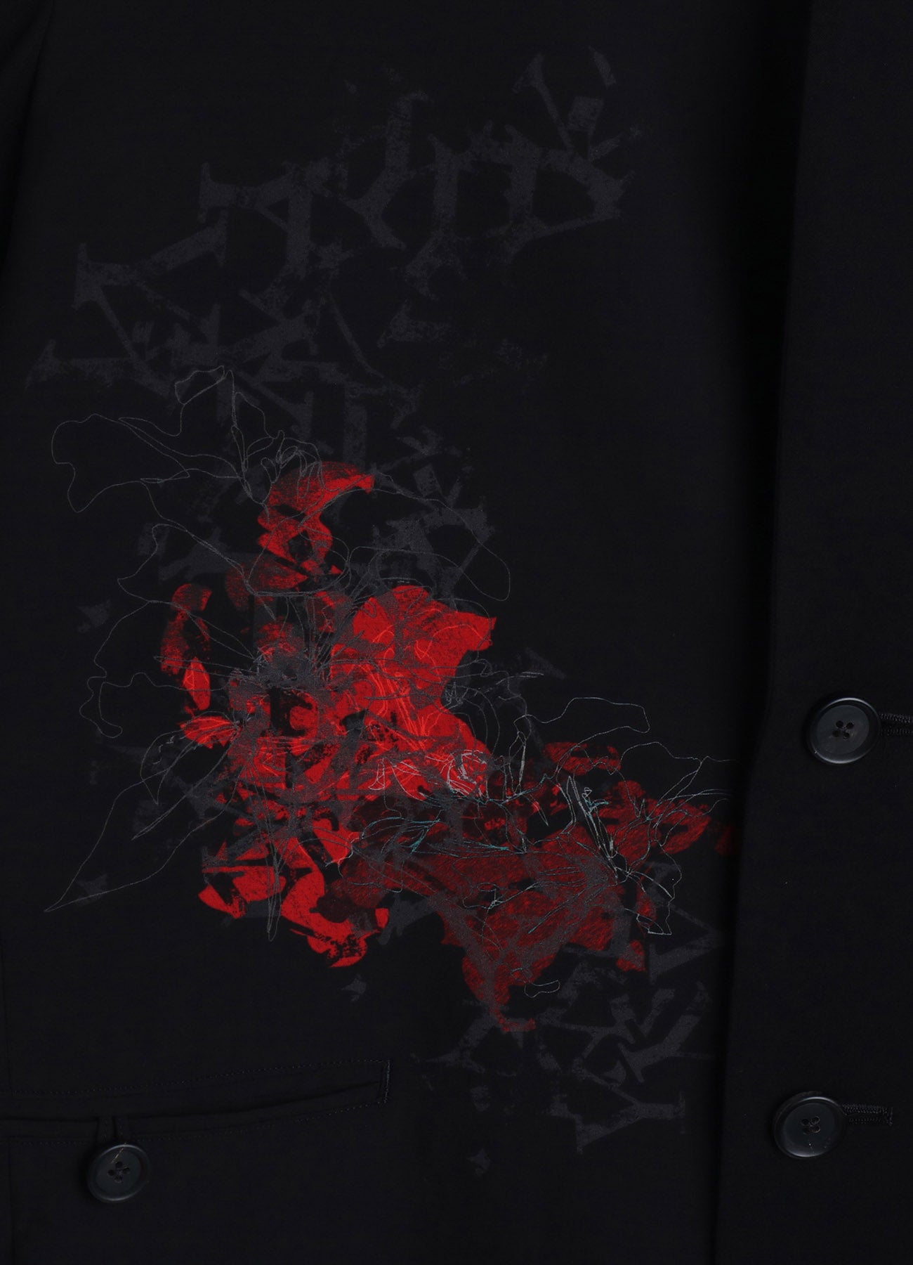 HIGH-TWIST TA/VIS “Y” LETTER AND RED FLOWER PRINT ASYMMETRIC JACKET