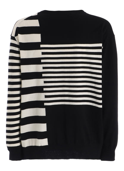 COTTON HIGH-TWIST INTARSIA BORDER PULLOVER