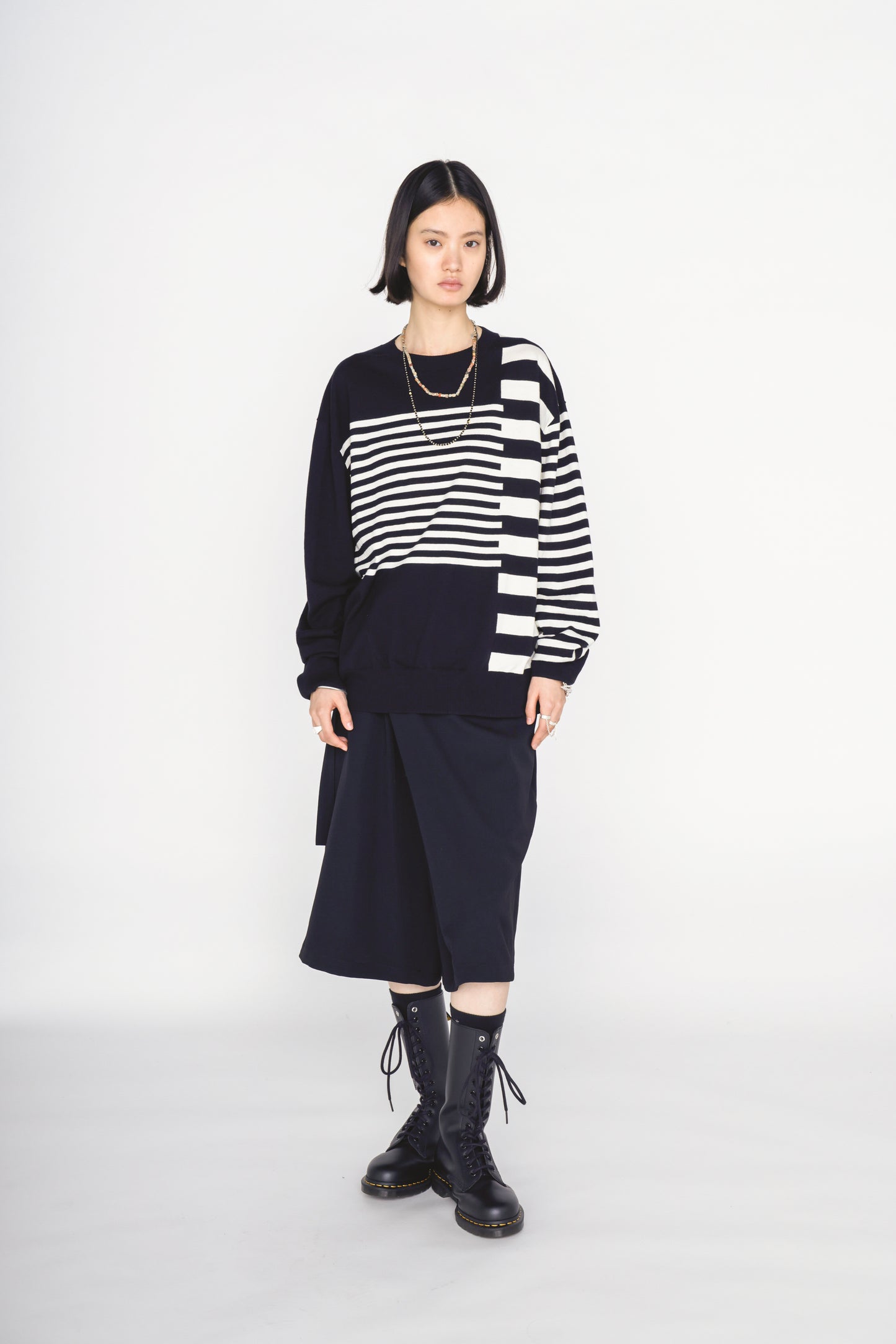 COTTON HIGH-TWIST INTARSIA BORDER PULLOVER