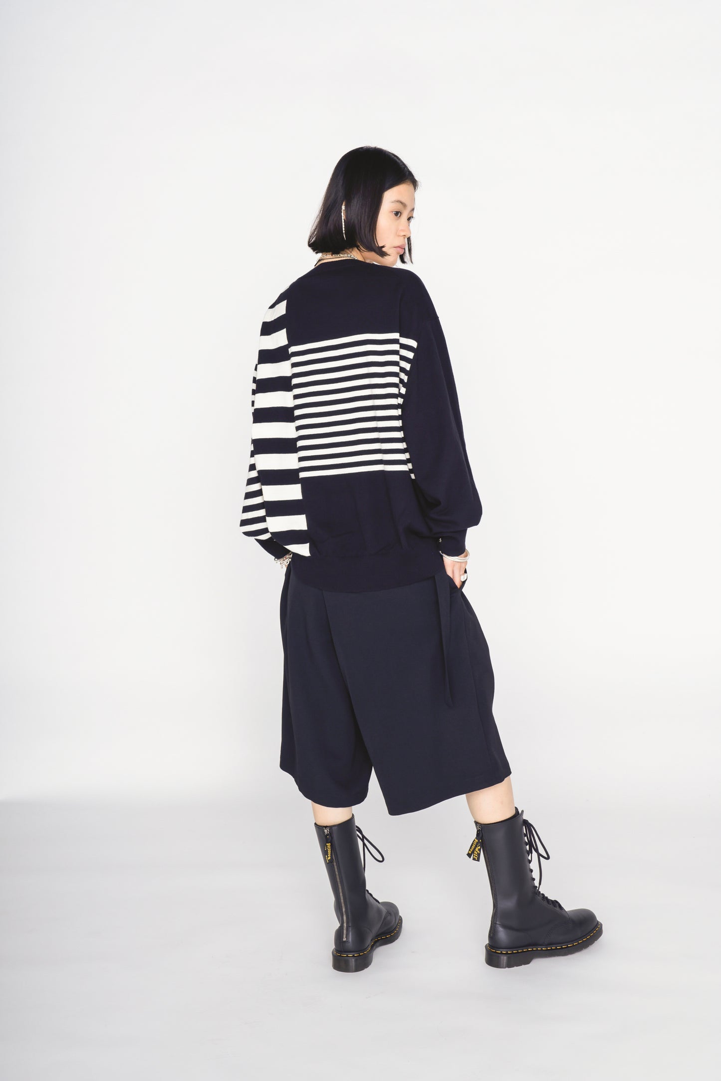 COTTON HIGH-TWIST INTARSIA BORDER PULLOVER