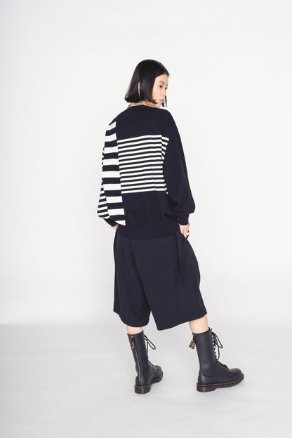 COTTON HIGH-TWIST INTARSIA BORDER PULLOVER