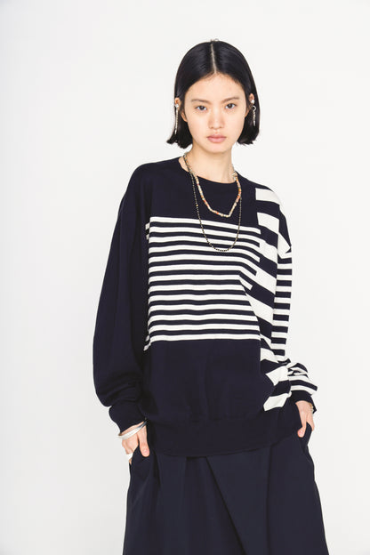 COTTON HIGH-TWIST INTARSIA BORDER PULLOVER