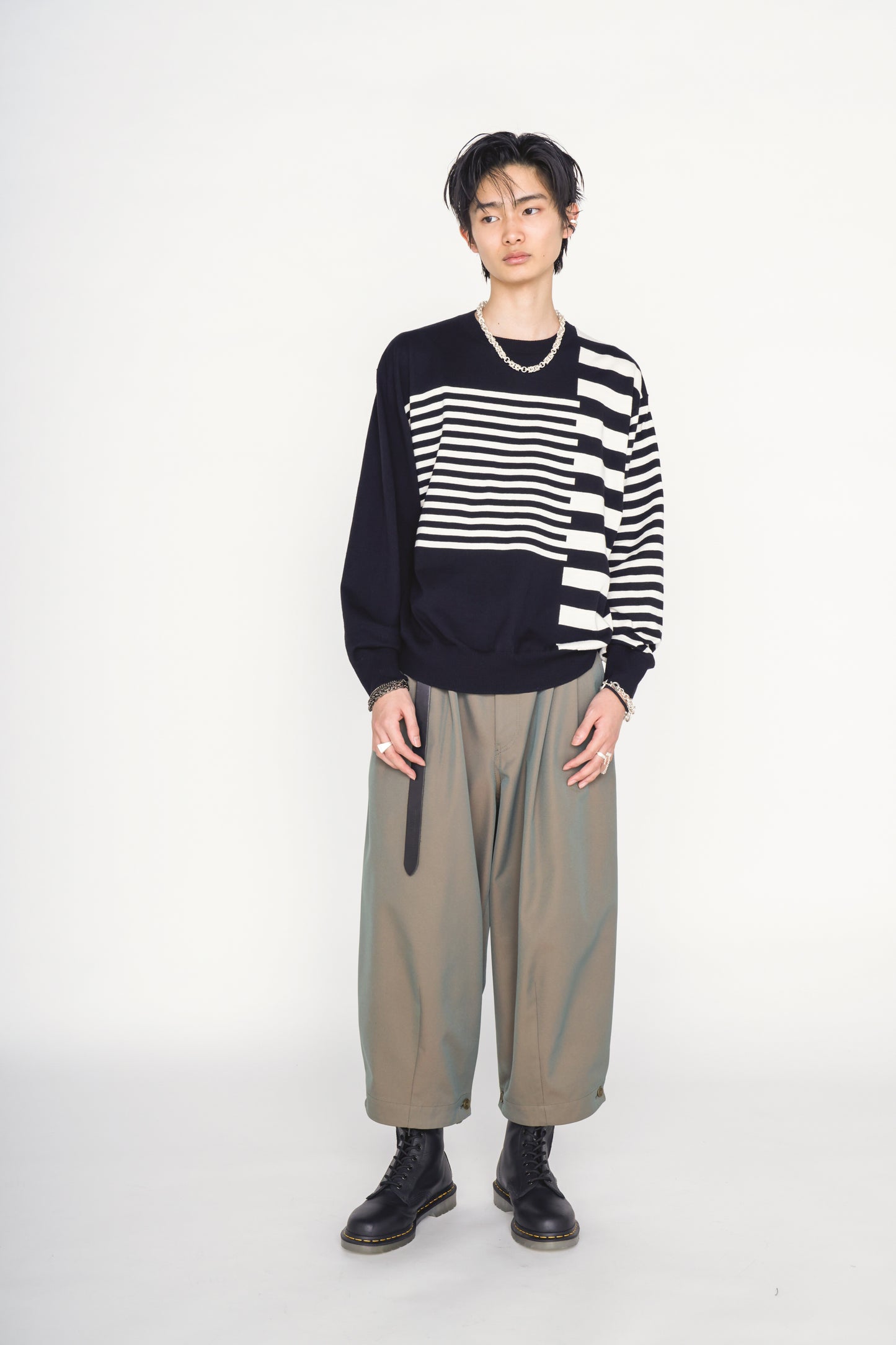 COTTON HIGH-TWIST INTARSIA BORDER PULLOVER