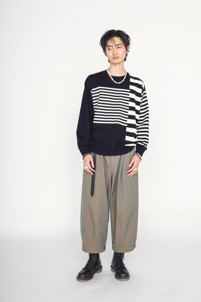 COTTON HIGH-TWIST INTARSIA BORDER PULLOVER