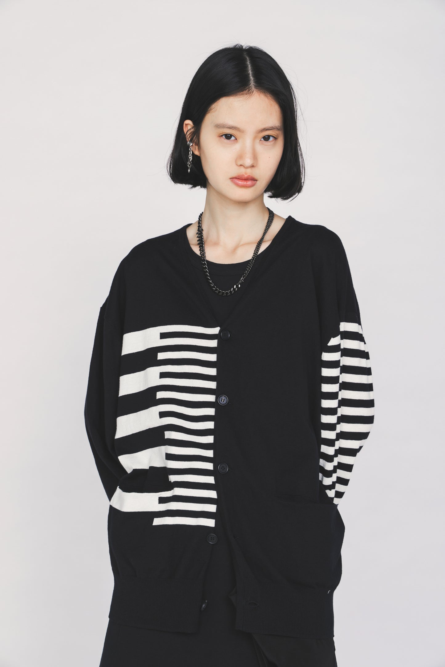 COTTON HIGH-TWIST INTARSIA BORDER CARDIGAN