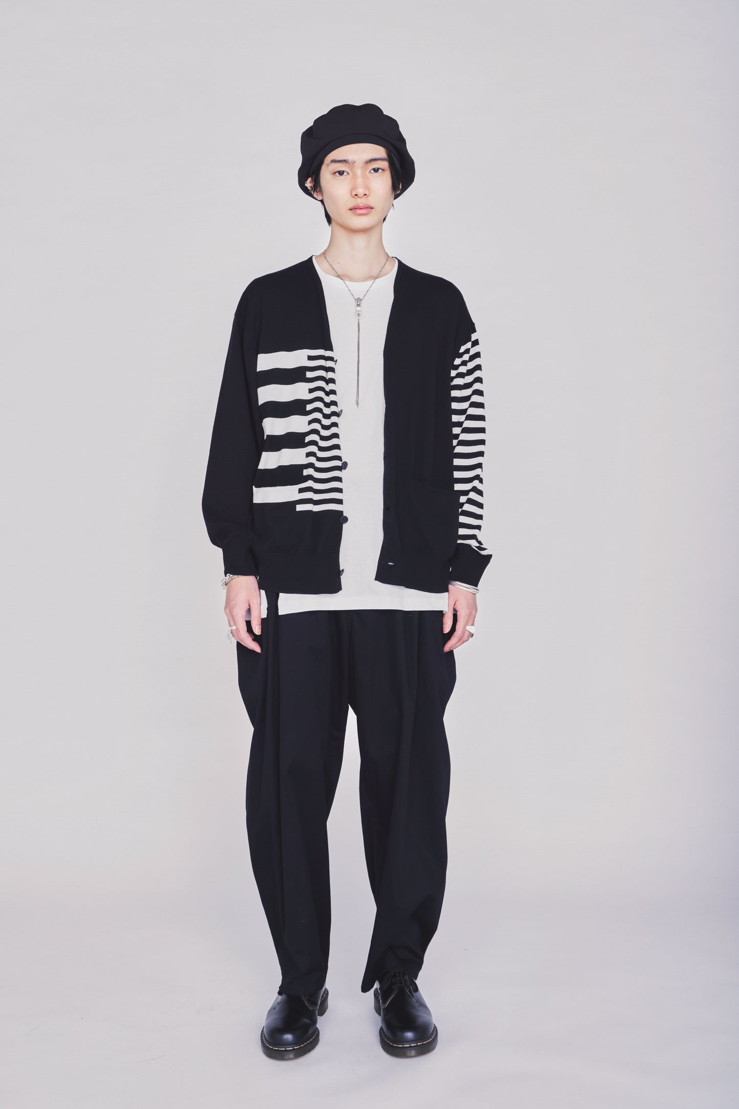 COTTON HIGH-TWIST INTARSIA BORDER CARDIGAN