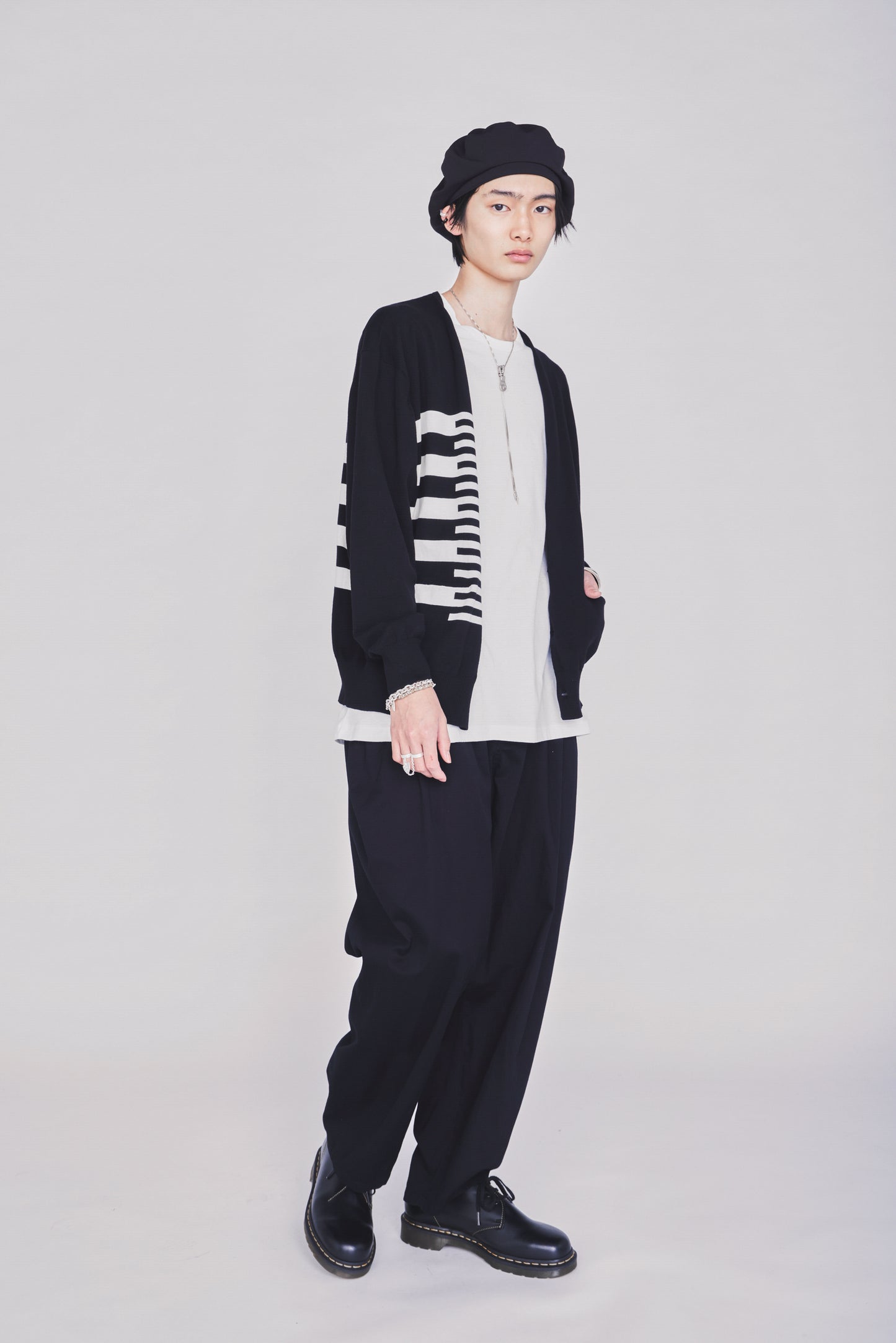 COTTON HIGH-TWIST INTARSIA BORDER CARDIGAN