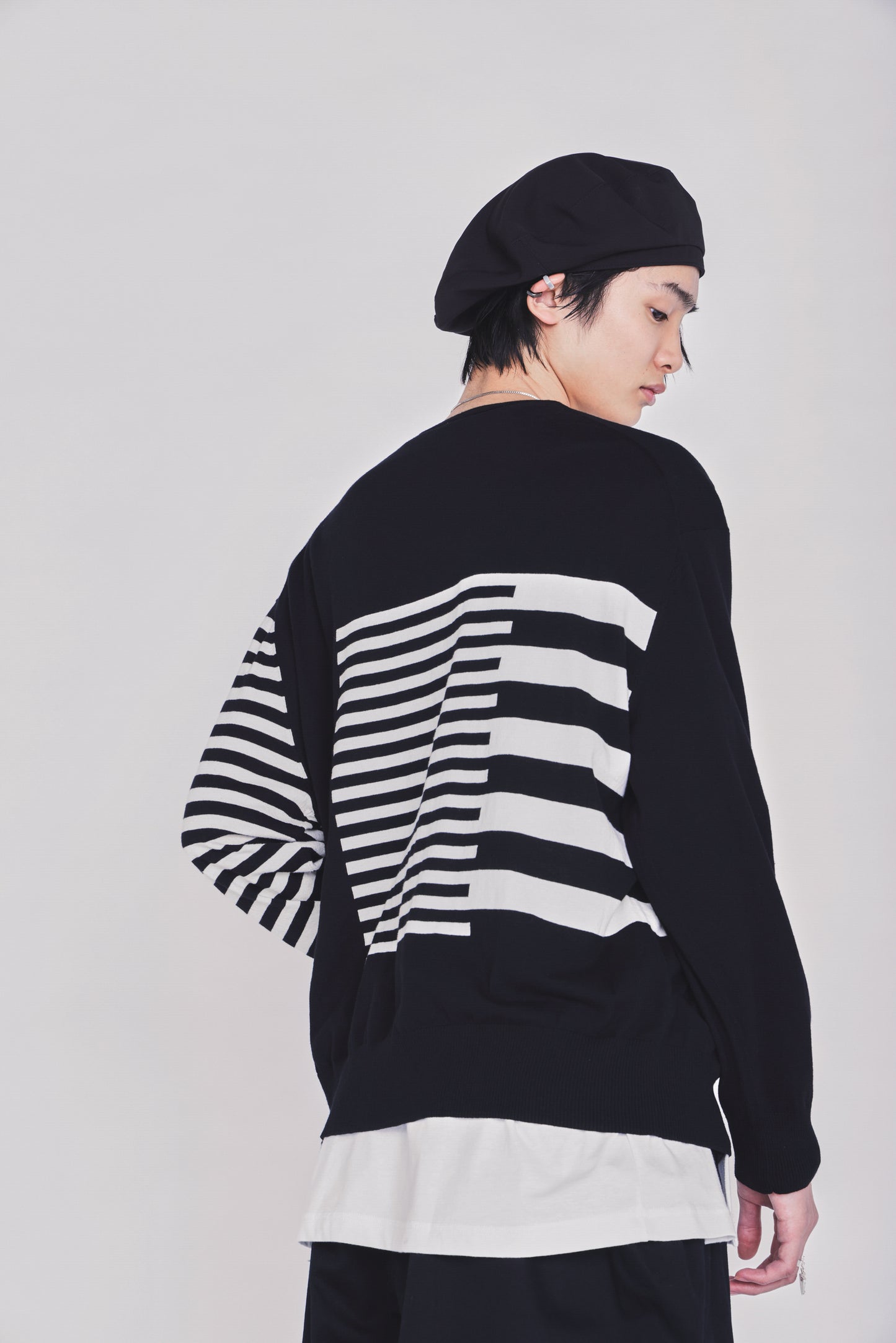 COTTON HIGH-TWIST INTARSIA BORDER CARDIGAN