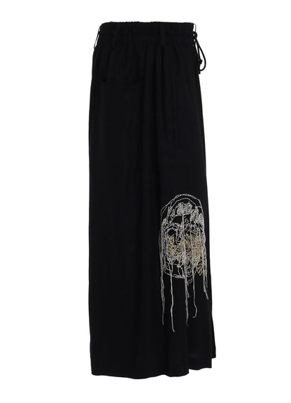 RAYON TWILL SKULL EMBROIDERY CULOTTE PANTS