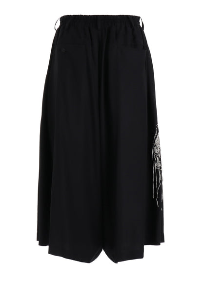 RAYON TWILL SKULL EMBROIDERY CULOTTE PANTS