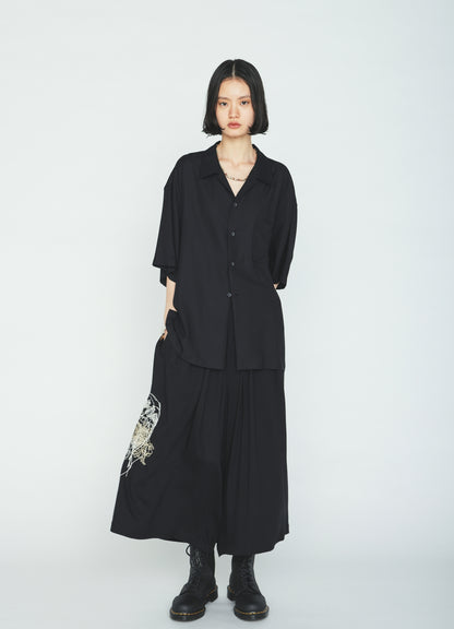 RAYON TWILL SKULL EMBROIDERY CULOTTE PANTS