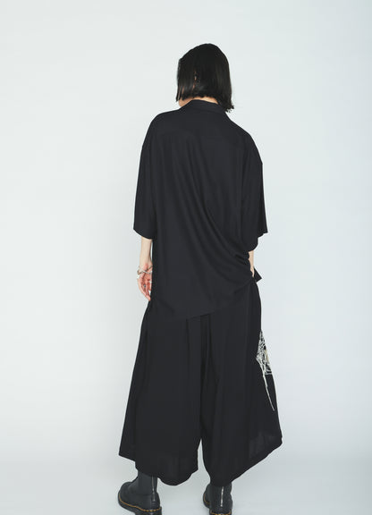 RAYON TWILL SKULL EMBROIDERY CULOTTE PANTS