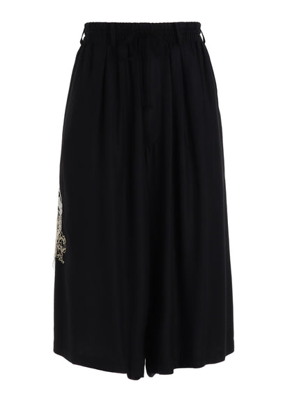 RAYON TWILL SKULL EMBROIDERY CULOTTE PANTS