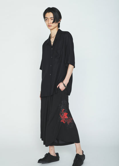 RAYON “Y” LETTER AND RED FLOWER PRINT CULOTTE PANTS