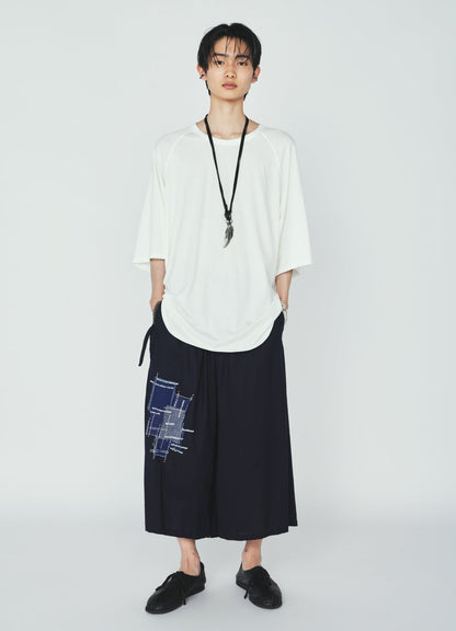 ORGANIC COTTON WASHER WRAP CULOTTE PANTS WITH  SASHIKO EMBROIDERY
