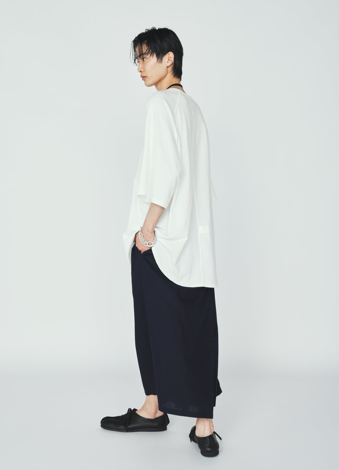 ORGANIC COTTON WASHER WRAP CULOTTE PANTS WITH  SASHIKO EMBROIDERY