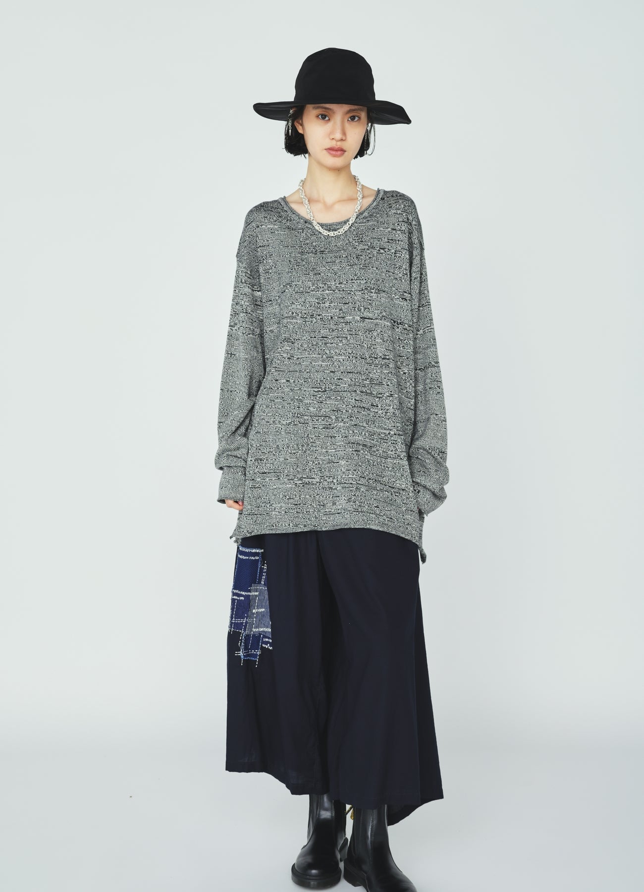 ORGANIC COTTON WASHER WRAP CULOTTE PANTS WITH  SASHIKO EMBROIDERY