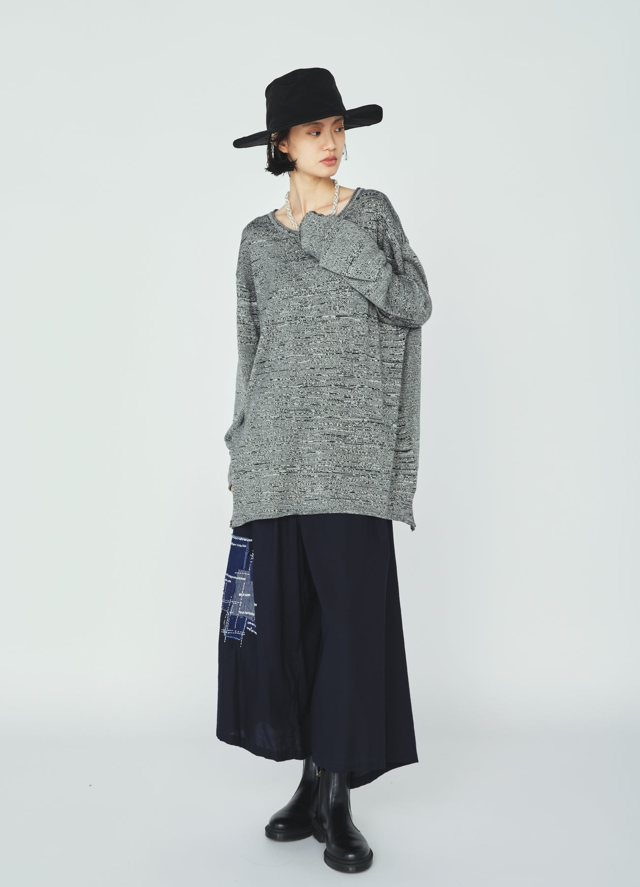 ORGANIC COTTON WASHER WRAP CULOTTE PANTS WITH  SASHIKO EMBROIDERY