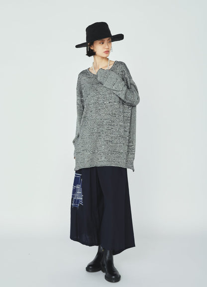 ORGANIC COTTON WASHER WRAP CULOTTE PANTS WITH  SASHIKO EMBROIDERY