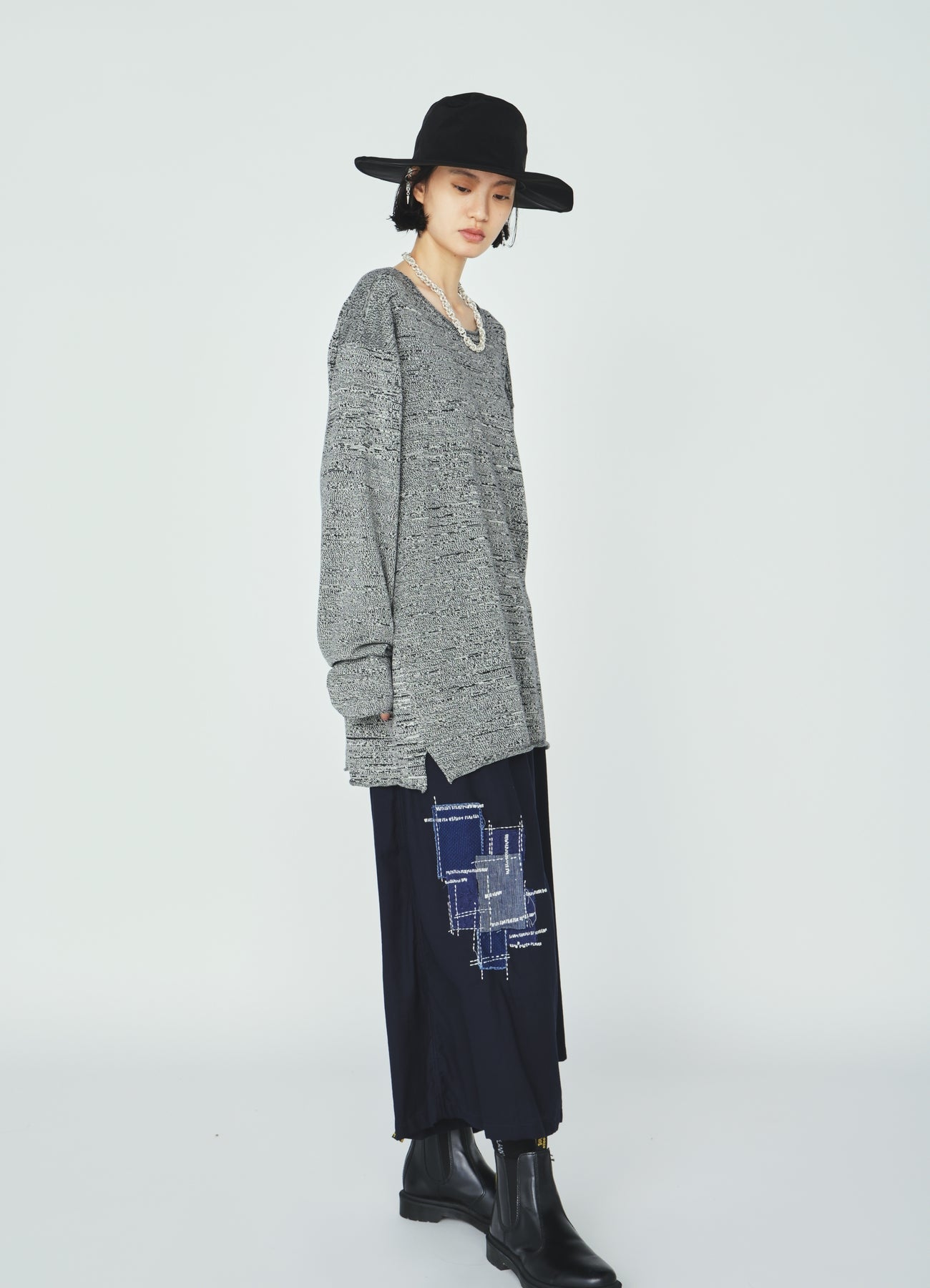 ORGANIC COTTON WASHER WRAP CULOTTE PANTS WITH  SASHIKO EMBROIDERY