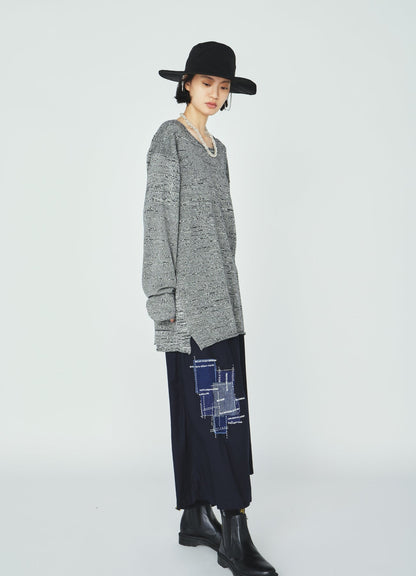 ORGANIC COTTON WASHER WRAP CULOTTE PANTS WITH  SASHIKO EMBROIDERY