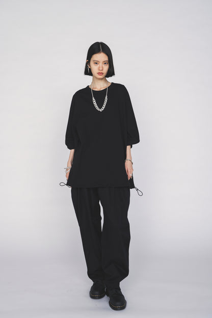 COTTON TWILL GATHERED POCKET TAPED PANTS