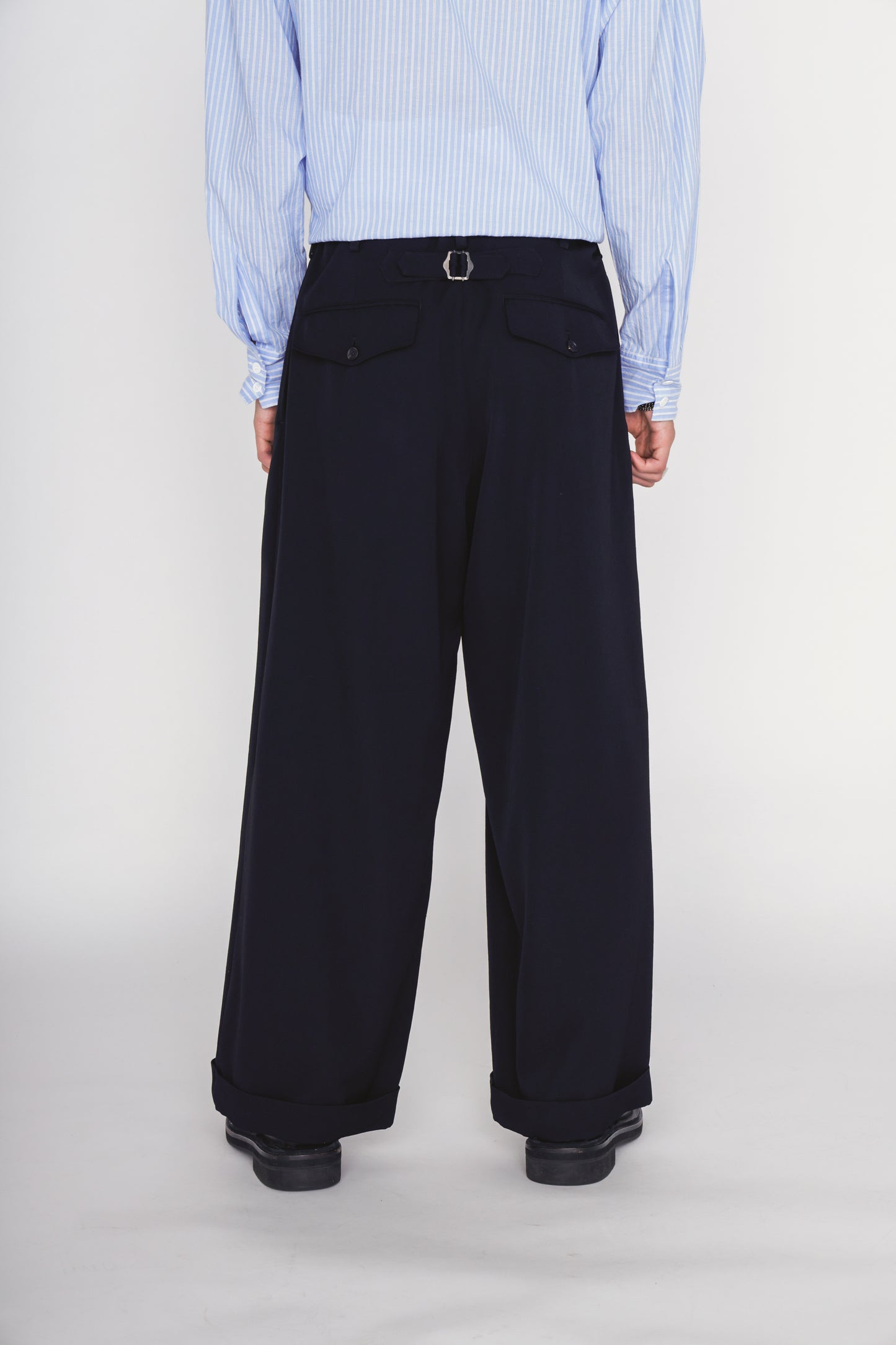 WASHER WOOL GABARDINE CINCH BACK BAGGY PANTS