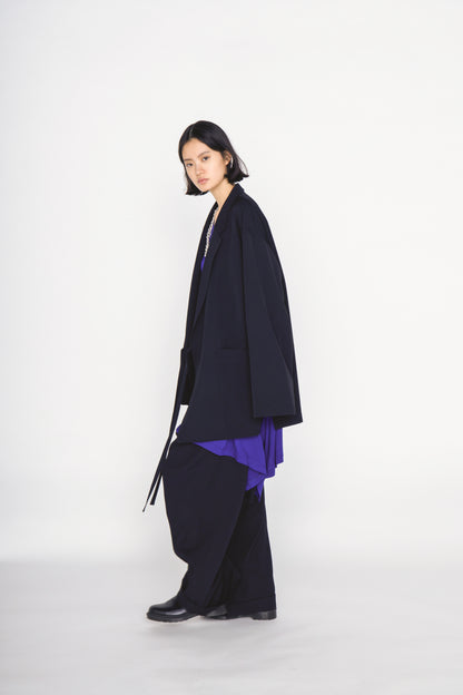 WASHER WOOL GABARDINE CINCH BACK BAGGY PANTS