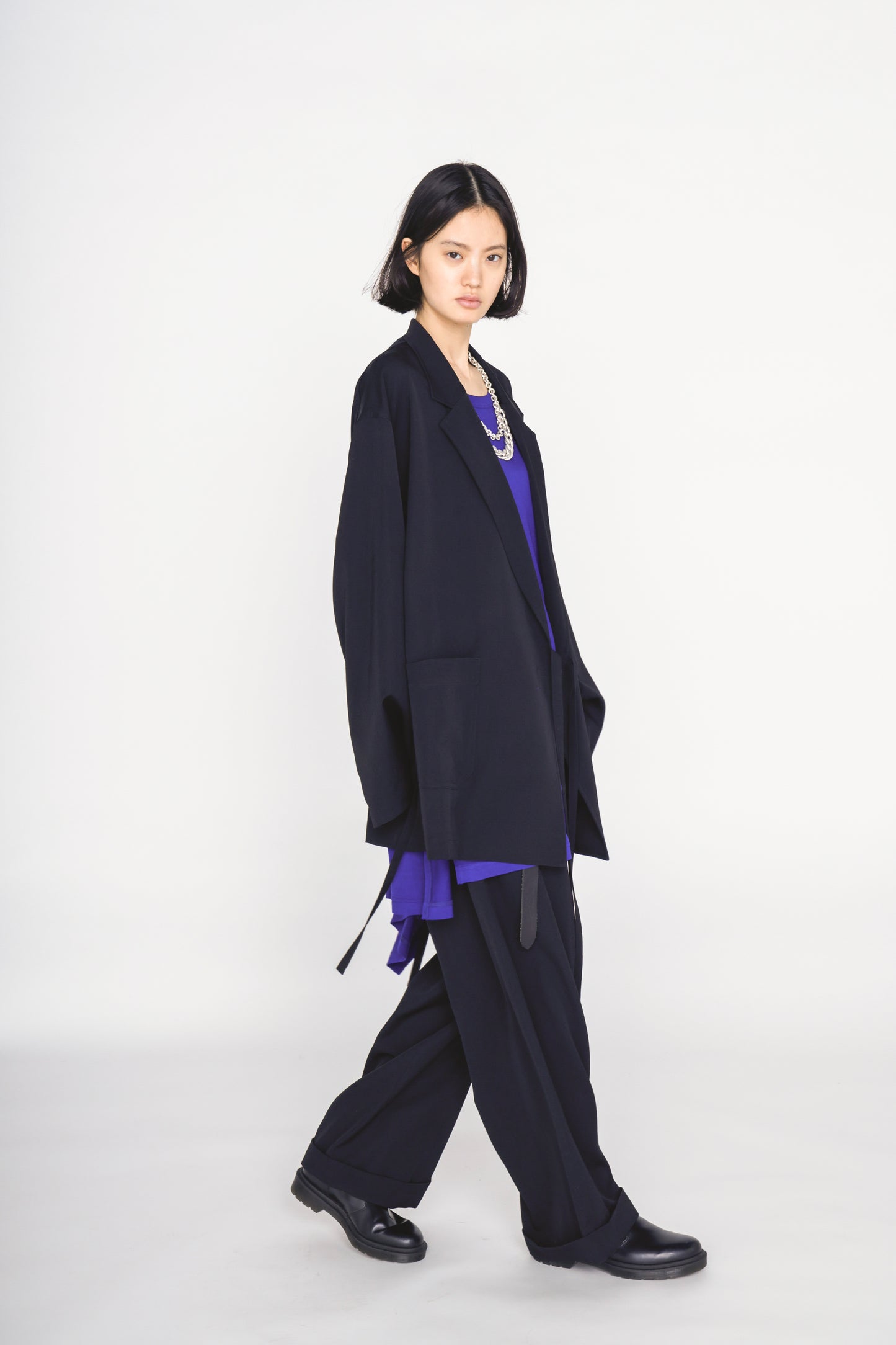 WASHER WOOL GABARDINE CINCH BACK BAGGY PANTS