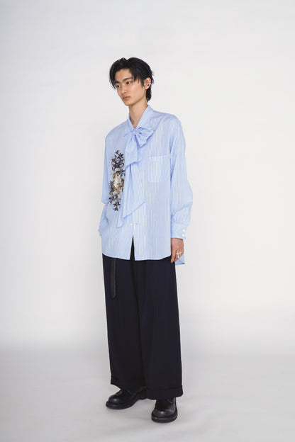 WASHER WOOL GABARDINE CINCH BACK BAGGY PANTS