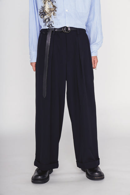 WASHER WOOL GABARDINE CINCH BACK BAGGY PANTS