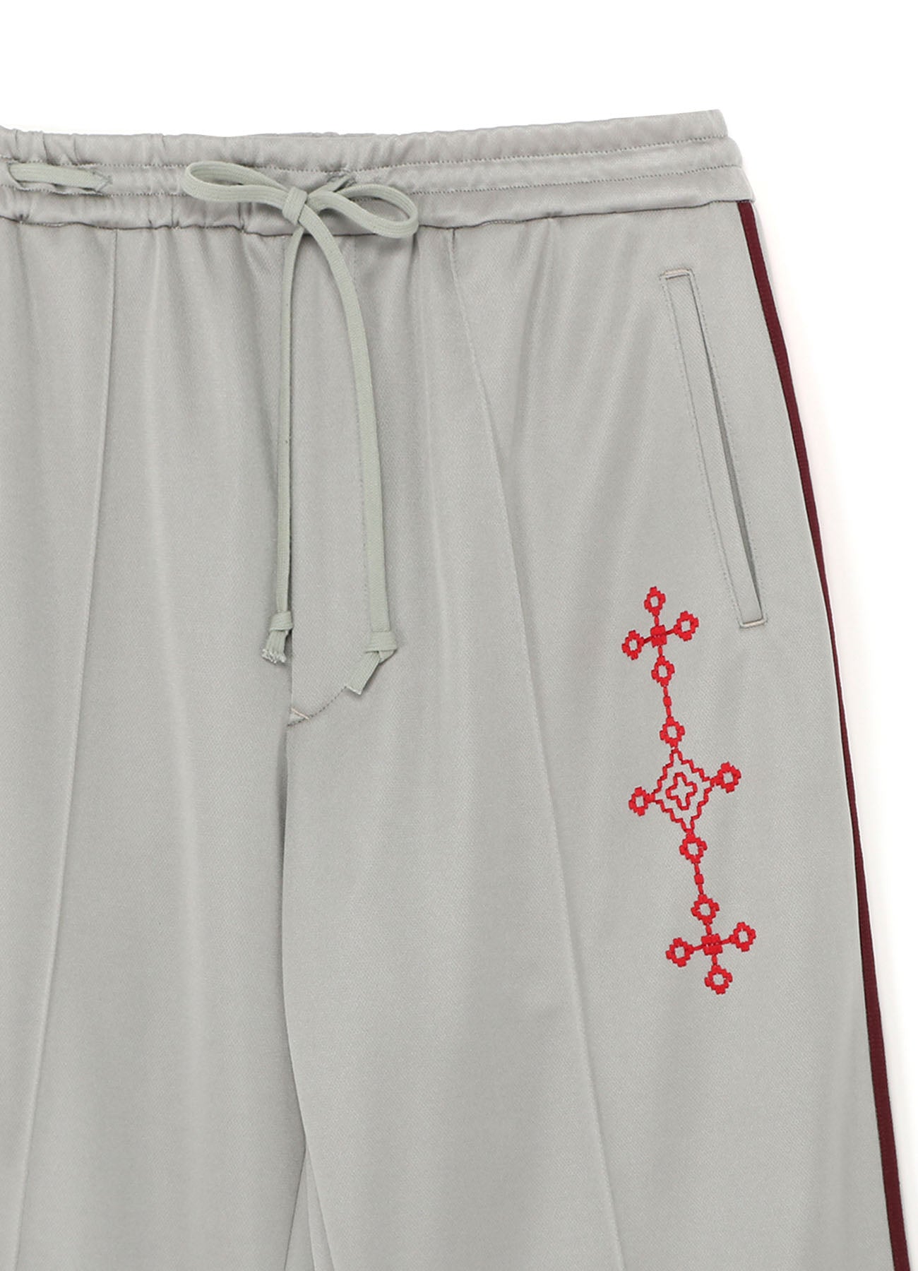 PE/SMOOTH JERSEY GEOMETRIC PATTERN EMBROIDERY SIDE TAPE LINE FLARE PANTS