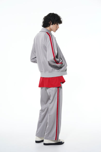 PE/SMOOTH JERSEY GEOMETRIC PATTERN EMBROIDERY SIDE TAPE LINE FLARE PANTS