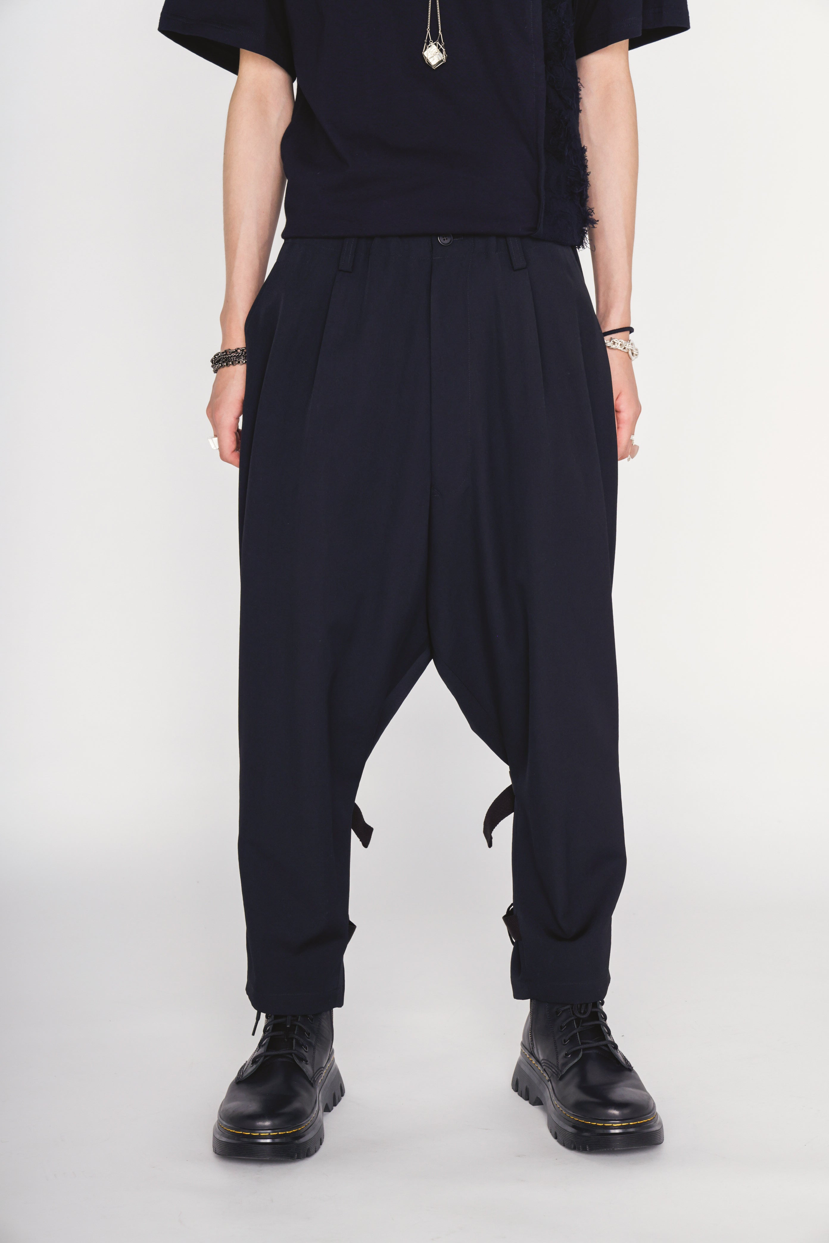 WASHER WOOL GABARDINE SIDE LEG STRAPS PANTS – THE SHOP YOHJI YAMAMOTO WASHER WOOL GABARDINE SIDE LEG STRAPS PANTS – THE SHOP YOHJI YAMAMOTO