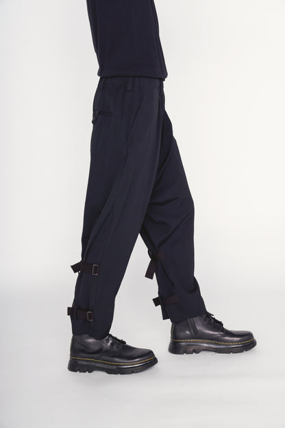WASHER WOOL GABARDINE SIDE LEG STRAPS PANTS