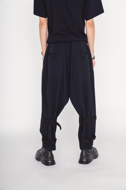 WASHER WOOL GABARDINE SIDE LEG STRAPS PANTS