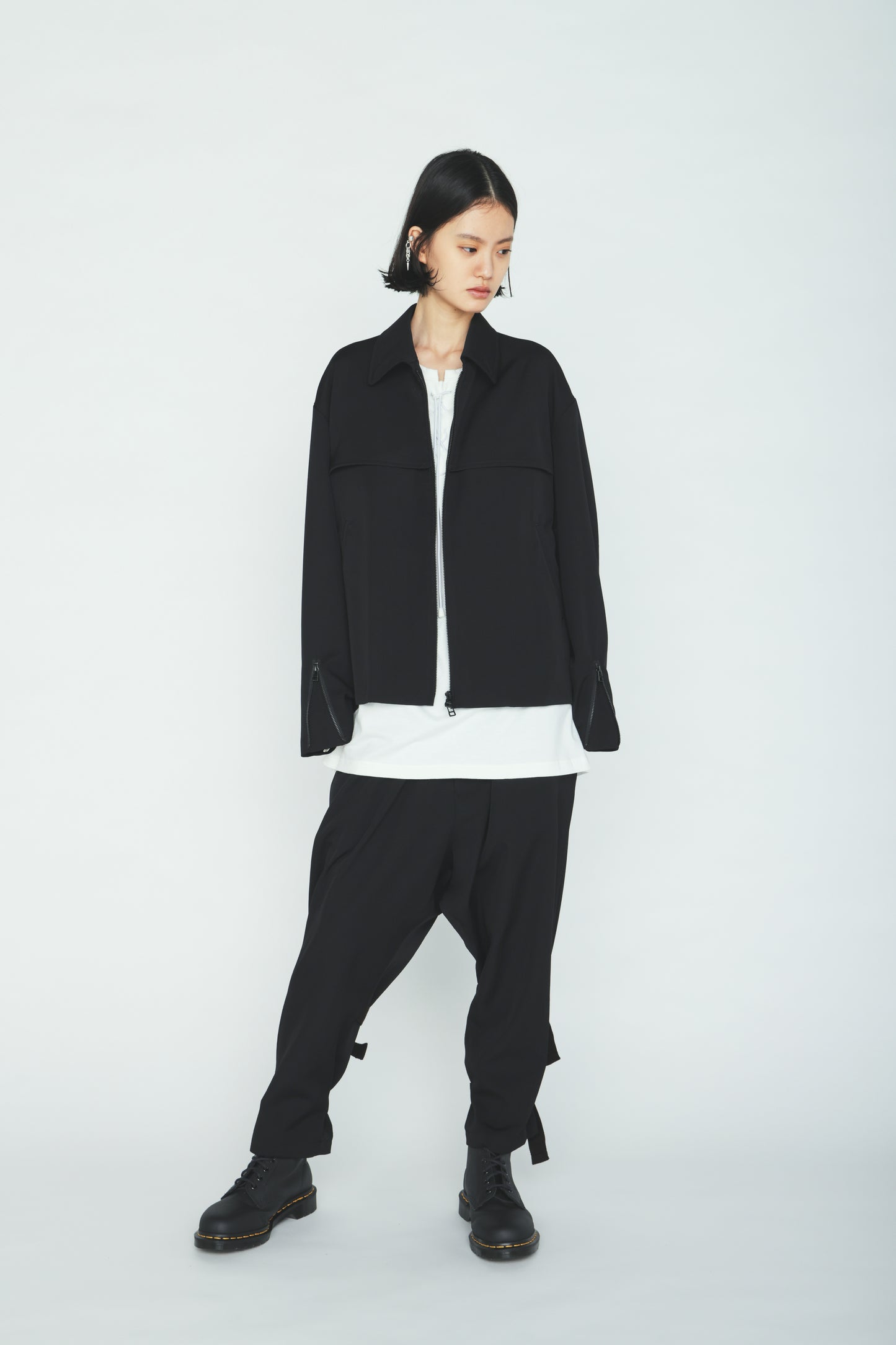 WASHER WOOL GABARDINE SIDE LEG STRAPS PANTS