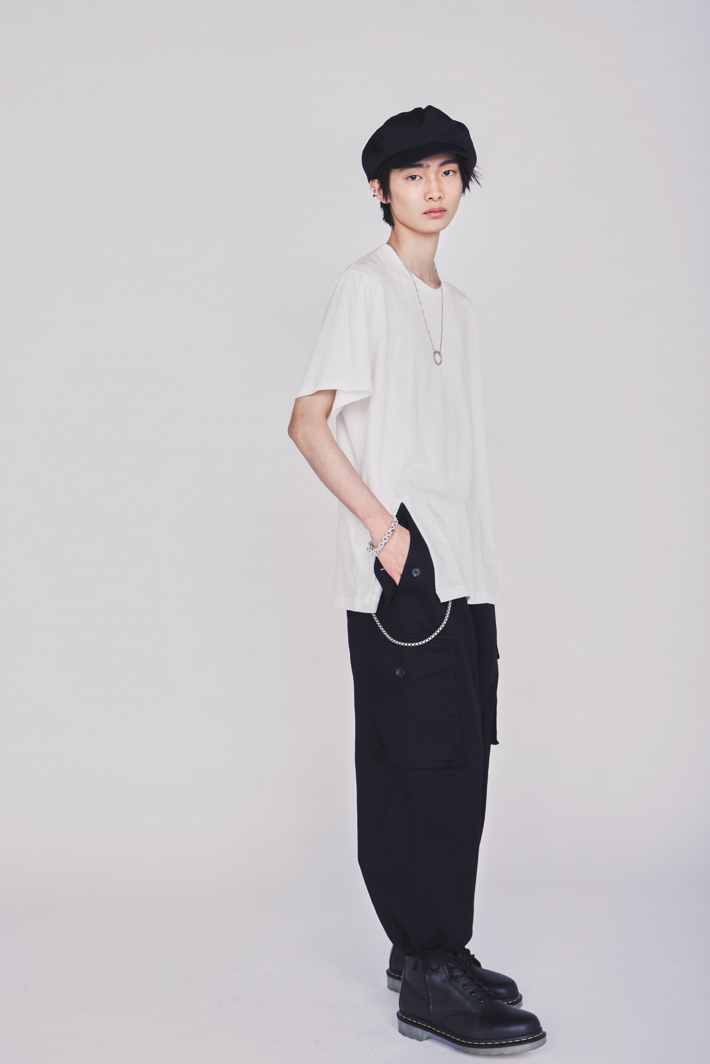 COTTON TWILL GATHERED POCKET CARGO PANTS