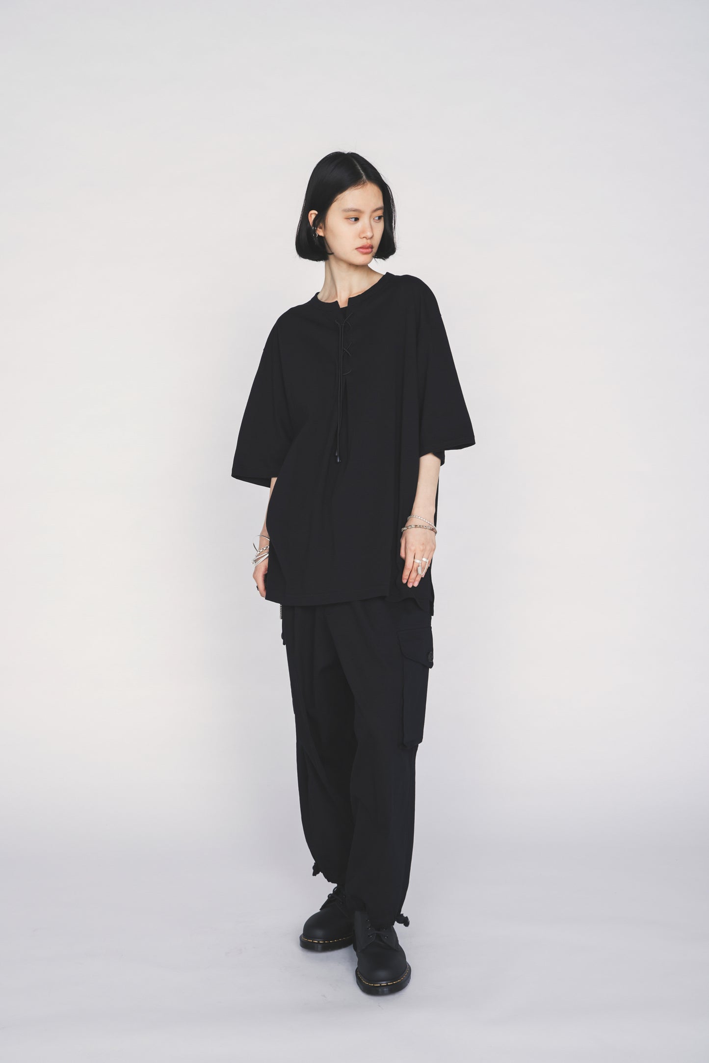 COTTON TWILL GATHERED POCKET CARGO PANTS