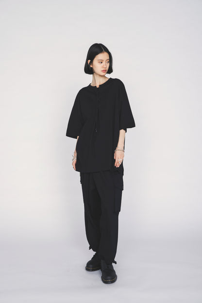 COTTON TWILL GATHERED POCKET CARGO PANTS