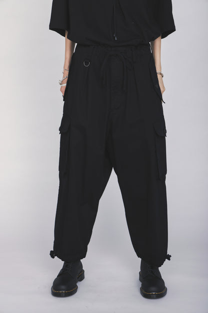 COTTON TWILL GATHERED POCKET CARGO PANTS