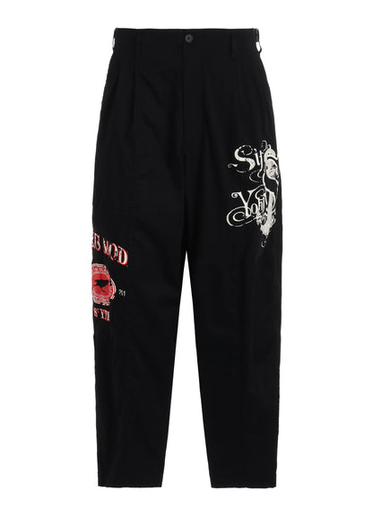 PRINTED PATCHWORK COTTON TWILL 2-TUCK PANTS